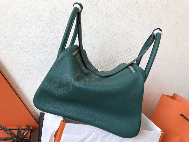 Hermes女包 愛馬仕手提包 Lindy包 Z6孔雀綠 銀扣 原版togo皮 Hermes單肩包  td1226